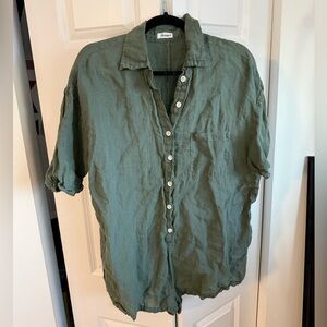 Vitamin A Olive Button Down Linen Short Sleeve Romper